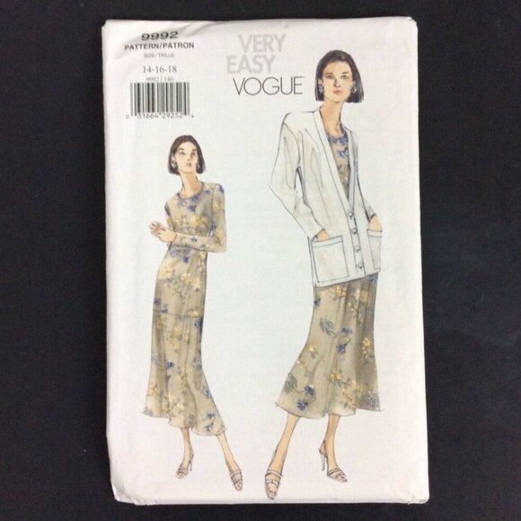 Very Easy Vogue Sewing Pattern 9992 Misses Jacket & Dress Sizes 14-16-18 Uncut - Picture 1 of 3